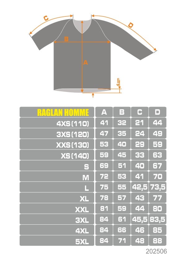 Grille de tailles raglan homme